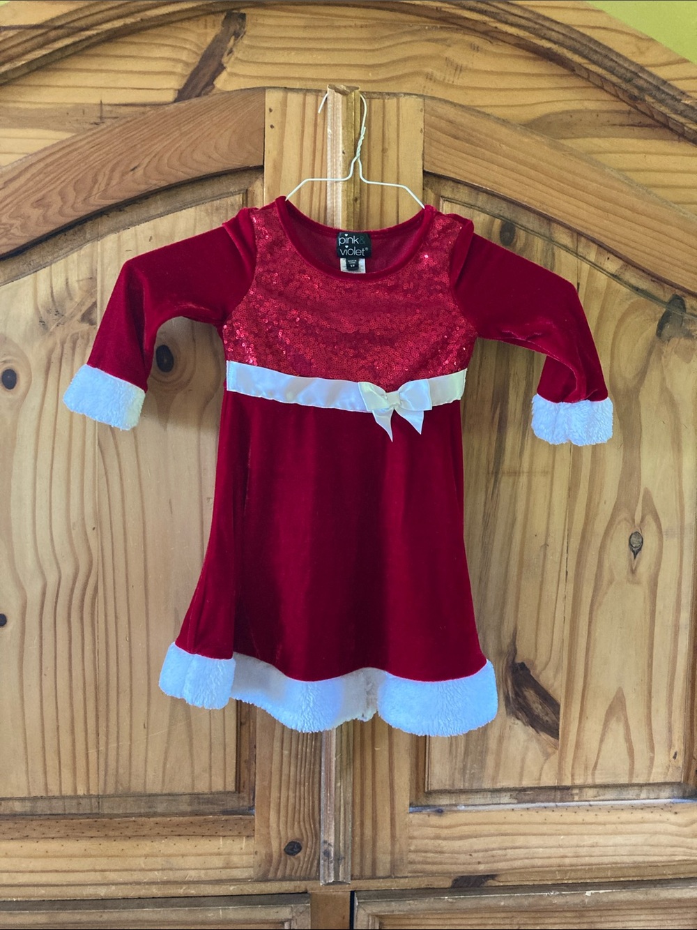 Girls Pink & Violet red velvet Christmas long sleeve dress size 3T